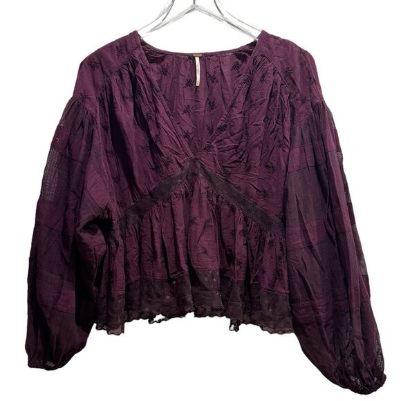 Free People Tops - FREE PEOPLE Nostalgic Feels Blouse Burgundy Size Small